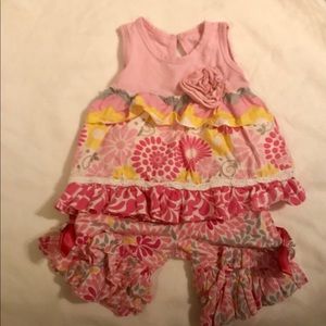 Ruffle Butts matching set, pink & yellow, 12-18mo